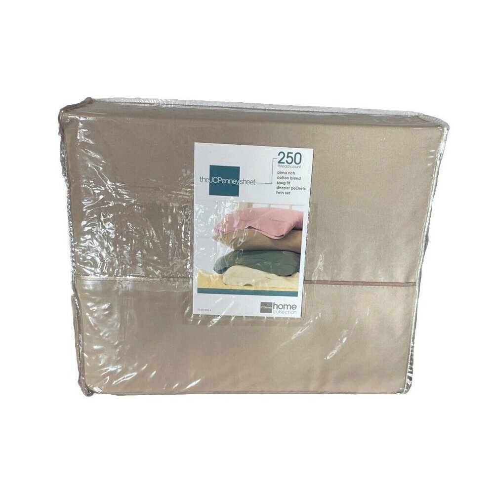 JCPenney Home Collection Twin Sheet Set 250 Thread Count NWT Beige Tan Khaki